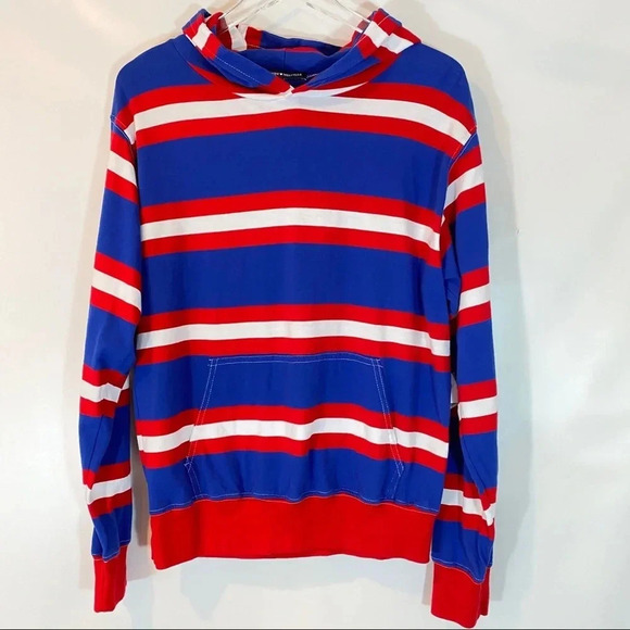 BRANDY MELVILLE RED WHITE & BLUE STRIPE HOODIE ONE SIZE - Picture 1 of 7